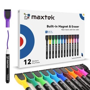 maxtek Magnetic Whiteboard Markers - 12 Count Colorful Fine Tip Dry Erase Markers with Eraser for Kids, Low Odor Thin Markers for Calendar Boards maxtek Magnetic Whiteboard Markers - 12 Count Colorful Fine Tip Dry Erase Markers with Eraser for Kids, Low Odor Thin Markers for Calendar Boards