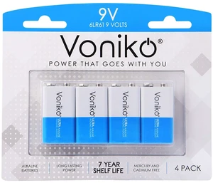 Voniko 9V Batteries 4 Pack, 9 Volt Alkaline Battery for Smoke Alarms Voniko 9V Batteries 4 Pack, 9 Volt Alkaline Battery for Smoke Alarms