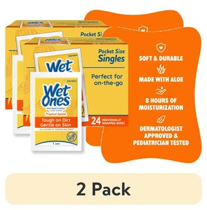 (2 pack) Wet Ones Antibacterial Hand Wipes, Tropical Splash Citrus Scent, 24 Ct Individually Wrapped Wipes (2 pack) Wet Ones Antibacterial Hand Wipes, Tropical Splash Citrus Scent, 24 Ct Individually Wrapped Wipes