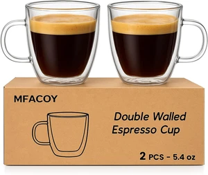 Glass Double Wall Insulated Espresso Cups (Set of 2), 5.4 oz Shots Cup with Handle, Insulated Glasses Mugs, Small Coffee Cups, Shot Glass Glass Double Wall Insulated Espresso Cups (Set of 2), 5.4 oz Shots Cup with Handle, Insulated Glasses Mugs, Small Coffee Cups, Shot Glass