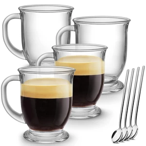 Glass Coffee Mugs Set of 4, 15 Oz With Handles for Hot Beverages Glass Coffee Mugs Set of 4, 15 Oz With Handles for Hot Beverages