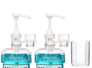 Dispenser Pumps for Listerine 1 or 1.5 Liter Mouthwash Bottles with Cup Holders, Resuable Cups and Clear Plastic Paper Cup Dispenser - Fits Total Care, Original, Zero Alcohol, Cool Mint, etc Dispenser Pumps for Listerine 1 or 1.5 Liter Mouthwash Bottles with Cup Holders, Resuable Cups and Clear Plastic Paper Cup Dispenser - Fits Total Care, Original, Zero Alcohol, Cool Mint, etc