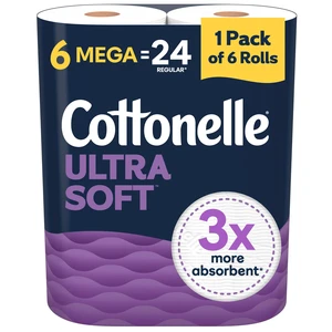 Ultra Soft Toilet Paper, 6 Mega Rolls = 24 Regular Rolls | 2-Ply, Soft Toilet Tissue, Septic-Safe, 244 Sheets per Roll Ultra Soft Toilet Paper, 6 Mega Rolls = 24 Regular Rolls | 2-Ply, Soft Toilet Tissue, Septic-Safe, 244 Sheets per Roll