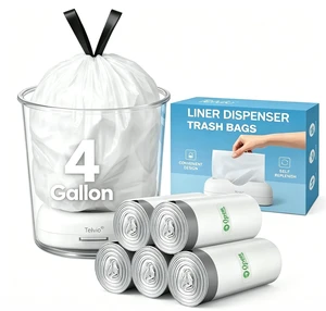 4 Gallon Drawstring Trash Bags with Dispenser, 110 Count | Strong Bathroom garbage bags and waste basket liners with in-bin dispenser for cleaner refills 4 Gallon Drawstring Trash Bags with Dispenser, 110 Count | Strong Bathroom garbage bags and waste basket liners with in-bin dispenser for cleaner refills