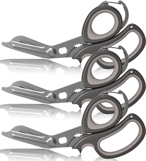 Trauma Shears with Carabiner 3 Pack 7.5" Medical Scissors for Nurse | Titanium-coated, Carabiner Design, Ambidextrous, Heavy Duty Serrated Blade, Oxygen Tank Wrench, Multi-purpose Trauma Shears with Carabiner 3 Pack 7.5" Medical Scissors for Nurse | Titanium-coated, Carabiner Design, Ambidextrous, Heavy Duty Serrated Blade, Oxygen Tank Wrench, Multi-purpose