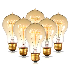 6-Pack Edison Light Bulb 60 Watt Dimmable A19 Vintage Warm Bulb Antique Vintage Old Fashioned E26 Incandescent Light Bulbs, Amber 2200K Warm White, 110V 230LM Edison Bulbs for Bedroom&Cafe 6-Pack Edison Light Bulb 60 Watt Dimmable A19 Vintage Warm Bulb Antique Vintage Old Fashioned E26 Incandescent Light Bulbs, Amber 2200K Warm White, 110V 230LM Edison Bulbs for Bedroom&Cafe