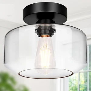 Industrial Semi Flush Mount Ceiling Light Black, Clear Glass Shade Ceiling Light Fixture, Farmhouse Light Fixtures for Hallway Corridor Kitchen Bathroom Bedroom Passway Foyer Industrial Semi Flush Mount Ceiling Light Black, Clear Glass Shade Ceiling Light Fixture, Farmhouse Light Fixtures for Hallway Corridor Kitchen Bathroom Bedroom Passway Foyer