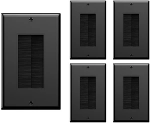 Single Gang Brush Wall Plate Low Voltage Cable Pass Through Black, 5PK Routes HDMI, Coax, Speaker, Network Cables, behind Wall Mount TV Single Gang Brush Wall Plate Low Voltage Cable Pass Through Black, 5PK Routes HDMI, Coax, Speaker, Network Cables, behind Wall Mount TV