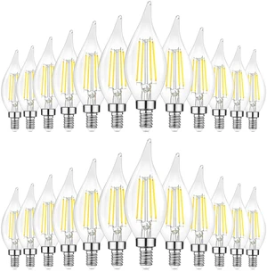 Dimmable E12 Candelabra LED Bulbs, 60W Incandescent Equivalent, 5000K Daylight White, Clear Filament, 6W 600lm, CA11 Vintage Chandelier & Ceiling Fan Light Bulbs with Flame Tip, 24-Pack Dimmable E12 Candelabra LED Bulbs, 60W Incandescent Equivalent, 5000K Daylight White, Clear Filament, 6W 600lm, CA11 Vintage Chandelier & Ceiling Fan Light Bulbs with Flame Tip, 24-Pack