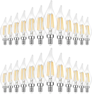 Dimmable E12 Candelabra LED Bulbs 60 Watt Incandescent Equivalent, 2700K Warm White, Clear LED Chandelier Light Bulbs 6W, 600lm, CA11 Vintage Ceiling Fan Light Bulbs with Flame Tip, 24-Pack Dimmable E12 Candelabra LED Bulbs 60 Watt Incandescent Equivalent, 2700K Warm White, Clear LED Chandelier Light Bulbs 6W, 600lm, CA11 Vintage Ceiling Fan Light Bulbs with Flame Tip, 24-Pack
