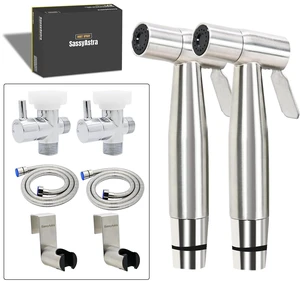 2 Pack Handheld Toilet Bidet Sprayer, Stainless Steel Adjustable Pressure Bidet Attachment for Toilet, Leak-Free Hose, Brass 7/8" T-Valve, Easy Install, Fits Two-Piece Toilet 2 Pack Handheld Toilet Bidet Sprayer, Stainless Steel Adjustable Pressure Bidet Attachment for Toilet, Leak-Free Hose, Brass 7/8" T-Valve, Easy Install, Fits Two-Piece Toilet