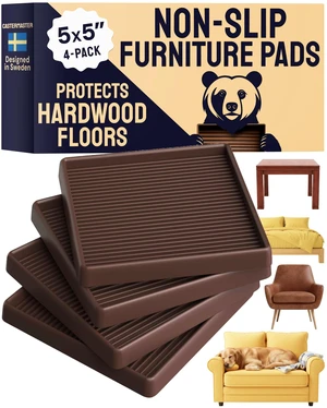 Square Rubber Pads - 5x5 in Brown, 4 Pack Non-slip caster cups - anti-skid - Use for couches, beds & chairs on hardwood, tile & vinyl Square Rubber Pads - 5x5 in Brown, 4 Pack Non-slip caster cups - anti-skid - Use for couches, beds & chairs on hardwood, tile & vinyl