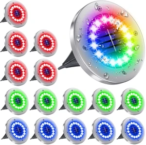 Solar Ground Lights Outdoor with 16 LEDs Multi-Color 16 Pack IP65 Waterproof, Stainless Steel Shell, Wire-Free, Easy to Use for Outdoor Garden Yard Lawn Pathway Walkway Solar Ground Lights Outdoor with 16 LEDs Multi-Color 16 Pack IP65 Waterproof, Stainless Steel Shell, Wire-Free, Easy to Use for Outdoor Garden Yard Lawn Pathway Walkway
