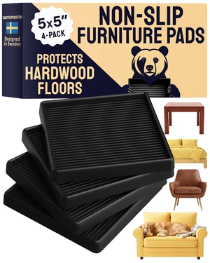 Non-Slip Furniture Pads - 5x5 in Black, 4 Pack Heavy-duty rubber feet - noise-dampening, anti-skid - Use for furniture on hardwood floors Non-Slip Furniture Pads - 5x5 in Black, 4 Pack Heavy-duty rubber feet - noise-dampening, anti-skid - Use for furniture on hardwood floors