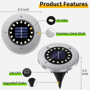 Solar Ground Lights Outdoor with 16 LEDs White 16 Pack IP65 Waterproof, Stainless Steel Shell, Wire-Free, Easy to Use for Outdoor Garden Yard Lawn Pathway Walkway Solar Ground Lights Outdoor with 16 LEDs White 16 Pack IP65 Waterproof, Stainless Steel Shell, Wire-Free, Easy to Use for Outdoor Garden Yard Lawn Pathway Walkway