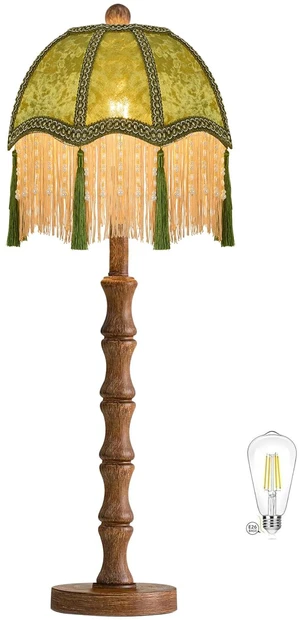 Vintage Table Lamp for Bedroom Living Room,Fringe Bedside Lamps Dimmable Boho Bedroom Lamp with Flower Green Lamp Shade,Mid Century Retro Tassel Unique Wood Small Nightstand Lamp Tiffany Decor Vintage Table Lamp for Bedroom Living Room,Fringe Bedside Lamps Dimmable Boho Bedroom Lamp with Flower Green Lamp Shade,Mid Century Retro Tassel Unique Wood Small Nightstand Lamp Tiffany Decor
