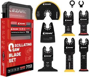 7PCS Oscillating Saw Blades, Titanium Multitool Blades for Wood Metal, Multitool Blades Kits with Arc Edge Japanese Teeth Fit Dewalt Milwaukee Bosch 7PCS Oscillating Saw Blades, Titanium Multitool Blades for Wood Metal, Multitool Blades Kits with Arc Edge Japanese Teeth Fit Dewalt Milwaukee Bosch