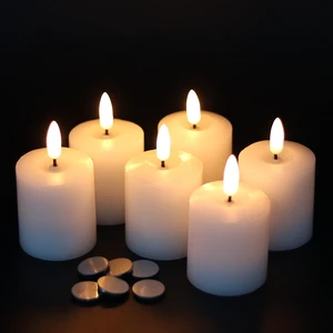 Wax Votive Flameless Candles Battery Operated with Timer White Battery Include, Pillar LED Fake candles,Realistic 3D Flame, Christmas Wedding Party Holiday Home Decor, 2 x 3.2 In, 6 Pack Wax Votive Flameless Candles Battery Operated with Timer White Battery Include, Pillar LED Fake candles,Realistic 3D Flame, Christmas Wedding Party Holiday Home Decor, 2 x 3.2 In, 6 Pack