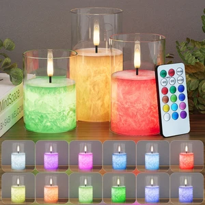 Battery Operated Flameless Candles with Remote & Timer, 12Color Glass 3Pack Real Wax Crystal Texture, D3×H4/5/6", 2/4/6/8H Timer, Dimming, Flickering Realistic LED Candles for Wedding Table Decor Battery Operated Flameless Candles with Remote & Timer, 12Color Glass 3Pack Real Wax Crystal Texture, D3×H4/5/6", 2/4/6/8H Timer, Dimming, Flickering Realistic LED Candles for Wedding Table Decor