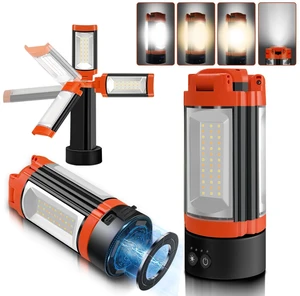 Rechargeable 10000mAh Camping Light with 3 LED Lamp Heads Cordless Work Light, 2200 Lumens Dimmable Magnetic Emergency Flashlight, Orange Rechargeable 10000mAh Camping Light with 3 LED Lamp Heads Cordless Work Light, 2200 Lumens Dimmable Magnetic Emergency Flashlight, Orange