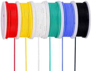 26awg Flexible Silicone Wire, 26 Gauge Tinned Copper 6 Different Colored, 33ft / 10m Each, OD: 1.5 mm, Silicone Rubber Insulated, Hook up Wires 26awg Flexible Silicone Wire, 26 Gauge Tinned Copper 6 Different Colored, 33ft / 10m Each, OD: 1.5 mm, Silicone Rubber Insulated, Hook up Wires