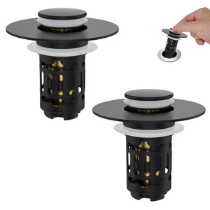 2 Pack Bathroom Sink Drain Strainer, 3 in 1 Pop Up Stopper Universal Hair Catcher Sink Plug for 1.1''-2.36'' Hole, Removable Stainless Steel Filter Basket, Brass Core, Matte Black 2 Pack Bathroom Sink Drain Strainer, 3 in 1 Pop Up Stopper Universal Hair Catcher Sink Plug for 1.1''-2.36'' Hole, Removable Stainless Steel Filter Basket, Brass Core, Matte Black