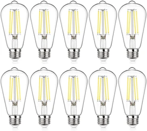 Vintage LED Edison Bulb Dimmable 60W Equivalent E26 Led Bulbs High Brightness 850LM, Daylight White 5000K, ST58 Antique LED Filament Bulb E26 Medium Base, CRI 85+, Clear Glass, 10-Pack Vintage LED Edison Bulb Dimmable 60W Equivalent E26 Led Bulbs High Brightness 850LM, Daylight White 5000K, ST58 Antique LED Filament Bulb E26 Medium Base, CRI 85+, Clear Glass, 10-Pack
