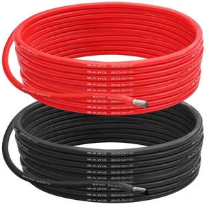 8 AWG Silicone Wire, 20 ft Red and 20 ft Black Flexible fine-strand tinned copper cable with heat-resistant silicone insulation for batteries, RC and electronics wiring 8 AWG Silicone Wire, 20 ft Red and 20 ft Black Flexible fine-strand tinned copper cable with heat-resistant silicone insulation for batteries, RC and electronics wiring