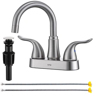 Bathroom Sink Faucet 2 or 3 Hole Brushed Nickel Centerset 4 Inch Bathroom Sink Faucet 2 Handle Over ABS Non-Metallic Lavatory Bathroom Faucet with Pop up Drain Water Supply Hoses Bathroom Sink Faucet 2 or 3 Hole Brushed Nickel Centerset 4 Inch Bathroom Sink Faucet 2 Handle Over ABS Non-Metallic Lavatory Bathroom Faucet with Pop up Drain Water Supply Hoses