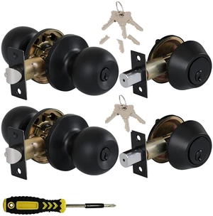 (2 Sets) All Keyed Same Entry Knobs&Single Cylinder Deadbolt for Exterior Front Doors, Matte Black Finish Entry Door Lock with Same Keys (2 Sets) All Keyed Same Entry Knobs&Single Cylinder Deadbolt for Exterior Front Doors, Matte Black Finish Entry Door Lock with Same Keys