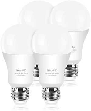 3 Way Light Bulbs 50 100 150 Warm White, E26 Medium Base,4 Pack 500/1000/1500 Lumens, A19 3000K, 5/10/15W Adjustable Brightness, Energy Saving 3-Way Bulb for Reading, Living Room Lamps 3 Way Light Bulbs 50 100 150 Warm White, E26 Medium Base,4 Pack 500/1000/1500 Lumens, A19 3000K, 5/10/15W Adjustable Brightness, Energy Saving 3-Way Bulb for Reading, Living Room Lamps