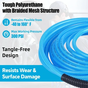 100FT 1/4 Inch Air Hose Reinforced Polyurethane Air Compressor Hose - Flexible Heavy Duty Braided Pneumatic Hose with Quick Connect Fittings 300 PSI for Garage Shop Automotive Use 100FT 1/4 Inch Air Hose Reinforced Polyurethane Air Compressor Hose - Flexible Heavy Duty Braided Pneumatic Hose with Quick Connect Fittings 300 PSI for Garage Shop Automotive Use