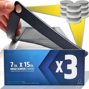 Powerful Magnetic Vent Screen Mesh Covers (3-Pack - New & Improved) - Will Never Move/Fall - for Floor, Wall & Ceiling Registers of Width 7" to 8", Length 15" to 16" - Strong Neodymium Magnets | Black Powerful Magnetic Vent Screen Mesh Covers (3-Pack - New & Improved) - Will Never Move/Fall - for Floor, Wall & Ceiling Registers of Width 7" to 8", Length 15" to 16" - Strong Neodymium Magnets | Black