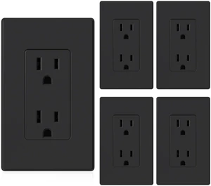 Matte Black Standard Decorator Electrical Wall Receptacle Outlet, 15A 125V, 2 Pole 3 Wire, Non-Tamper Resistant, NEMA 5-15R, Self-Grounding, Mid Wall Plate Included, UL Listed (5 Pack) Matte Black Standard Decorator Electrical Wall Receptacle Outlet, 15A 125V, 2 Pole 3 Wire, Non-Tamper Resistant, NEMA 5-15R, Self-Grounding, Mid Wall Plate Included, UL Listed (5 Pack)