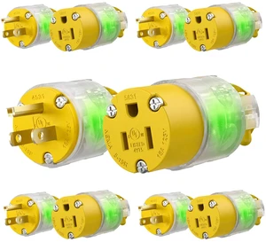 5 Sets Lighted Extension Cord Ends Replacement Plug 3 Prong 15A 125V NEMA 5-15P*NEMA 5-15R, Electrical Replacement Plug, Male and Female Extension Cord Ends, 15 Amp Plug, UL Listed,Yellow 5 Sets Lighted Extension Cord Ends Replacement Plug 3 Prong 15A 125V NEMA 5-15P*NEMA 5-15R, Electrical Replacement Plug, Male and Female Extension Cord Ends, 15 Amp Plug, UL Listed,Yellow