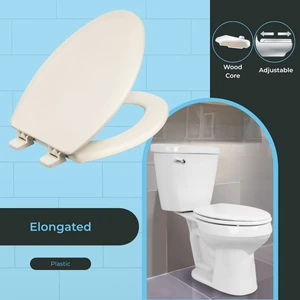 Heavy-Duty Elongated Toilet Seat, Wood Core/Plastic Finish, Biscuit Wood Core with Scratch-Resistant Plastic Finish, Won't Crack or Fade, Made in the USA, DSAMAZ9-416 Heavy-Duty Elongated Toilet Seat, Wood Core/Plastic Finish, Biscuit Wood Core with Scratch-Resistant Plastic Finish, Won't Crack or Fade, Made in the USA, DSAMAZ9-416