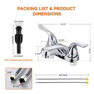 Bathroom Sink Faucets 2/3 Hole,Chrome Plating Dual Handles 4 inch Plastic Plating Over Bathroom Faucet with Pop-up Drain and 2 Supply Hoses for Apartment Rvs Sink Vanity Bathroom Sink Faucets 2/3 Hole,Chrome Plating Dual Handles 4 inch Plastic Plating Over Bathroom Faucet with Pop-up Drain and 2 Supply Hoses for Apartment Rvs Sink Vanity