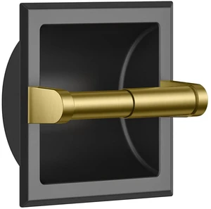 Recessed Toilet Paper Holder for Mega Rolls, Black and Gold Stainless Steel Tissue Roll Holder Wall Mount for Bathroom Space-Saving Design, in Wall Toilet Paper Dispenser Insert Recessed Toilet Paper Holder for Mega Rolls, Black and Gold Stainless Steel Tissue Roll Holder Wall Mount for Bathroom Space-Saving Design, in Wall Toilet Paper Dispenser Insert