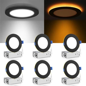 6 Pack 4 Inch 5CCT LED Recessed Lighting with Night Light, Black 9W 750LM, 2700K-5000K Ultra-Thin Ceiling Lights, Dimmable Canless Wafer Downlight with J-Box, IC & Damp Rated, ETL & FCC 6 Pack 4 Inch 5CCT LED Recessed Lighting with Night Light, Black 9W 750LM, 2700K-5000K Ultra-Thin Ceiling Lights, Dimmable Canless Wafer Downlight with J-Box, IC & Damp Rated, ETL & FCC