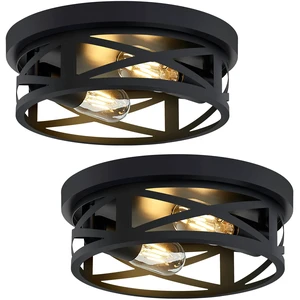 2 Pack Black Flush Mount Ceiling Light,Industrial Farmhouse Metal Cage Black Light Fixtures Ceiling Mount for Kitchen Entryway Hallway E26 Base (10.63in) 2 Pack Black Flush Mount Ceiling Light,Industrial Farmhouse Metal Cage Black Light Fixtures Ceiling Mount for Kitchen Entryway Hallway E26 Base (10.63in)