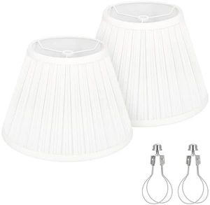 Small Pleated Lamp Shades Set of 2, 5.5"Top x 10"Bottom x 6.6"High, White Empire Lamp Shades for Table Lamps Wall Sconces, Fabric Lampshades, Spider, Bulb Clip Adapters Included, No Assembly Required Small Pleated Lamp Shades Set of 2, 5.5"Top x 10"Bottom x 6.6"High, White Empire Lamp Shades for Table Lamps Wall Sconces, Fabric Lampshades, Spider, Bulb Clip Adapters Included, No Assembly Required