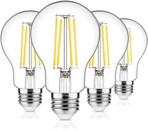 60W Equivalent E26 LED Filament Light Bulbs, 850LM Soft White 3000K Efficient 6W A19 Edison Bulb, Non-Dimmable Medium Base, 4-Pack 60W Equivalent E26 LED Filament Light Bulbs, 850LM Soft White 3000K Efficient 6W A19 Edison Bulb, Non-Dimmable Medium Base, 4-Pack