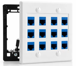 12 Port Ethernet Wall Plate, Cat 6, Wall Outlet, RJ45 Female to Female Keystone Jacks - White 12 Port Ethernet Wall Plate, Cat 6, Wall Outlet, RJ45 Female to Female Keystone Jacks - White
