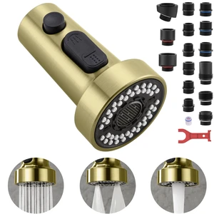 Kitchen Faucet Head with 15 Adapters, High Pressure 3 Functions Pull Down Kitchen Spray Head Replacement, Pull Out Kitchen Sink Sprayer Nozzle, Brushed Gold, ABS Kitchen Faucet Head with 15 Adapters, High Pressure 3 Functions Pull Down Kitchen Spray Head Replacement, Pull Out Kitchen Sink Sprayer Nozzle, Brushed Gold, ABS