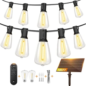 100FT Solar String Lights, Outdoor with Remote 30+2 ST38 LED Waterproof Remote Control Solar Lights Porch Garden Market Bistro Patio Backyard Fence 100FT Solar String Lights, Outdoor with Remote 30+2 ST38 LED Waterproof Remote Control Solar Lights Porch Garden Market Bistro Patio Backyard Fence