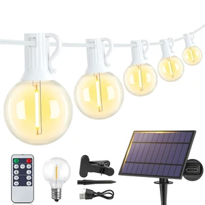 25FT Solar String Lights with Remote, 3 Modes, 11 G40 Bulbs, White Solar Powered, Dusk to Dawn, Dimmable, Timer, Memory Function, LED Globe Hanging Lights for Garden Party Fence Decor 25FT Solar String Lights with Remote, 3 Modes, 11 G40 Bulbs, White Solar Powered, Dusk to Dawn, Dimmable, Timer, Memory Function, LED Globe Hanging Lights for Garden Party Fence Decor