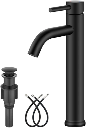 Matte Black Vessel Sink Faucet Bathroom Faucet Tall Stainless Steel Bathroom Sink Faucet Single Handle One Hole Round Body with Pop up Drain Basin Bowl Vanity Lavatory Mixer Tap Matte Black Vessel Sink Faucet Bathroom Faucet Tall Stainless Steel Bathroom Sink Faucet Single Handle One Hole Round Body with Pop up Drain Basin Bowl Vanity Lavatory Mixer Tap