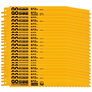 25 Pack 9" 6/12 TPI Bi-Metal Demolition Reciprocating Saw Blades for Wood with Nails, Nail-Embedded Wood, Pallets,PVC,Cuts Thick Metal from 3/16" to 1/2", Compatible with Dewalt Sawzall Blades 25 Pack 9" 6/12 TPI Bi-Metal Demolition Reciprocating Saw Blades for Wood with Nails, Nail-Embedded Wood, Pallets,PVC,Cuts Thick Metal from 3/16" to 1/2", Compatible with Dewalt Sawzall Blades