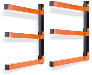 Wall Mount Wood Organizer and Lumber Storage Rack with 3-Level Garage Metal Wood Storage Rack for Indoor & Outdoor Use, Orange 2 Pack Wall Mount Wood Organizer and Lumber Storage Rack with 3-Level Garage Metal Wood Storage Rack for Indoor & Outdoor Use, Orange 2 Pack
