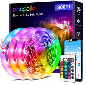 Bluetooth 24V Led Strip Lights 300ftLED Lights for Bedroom (3 Rolls of 100ft), Color Changing LED Lights for Bedroom, Kitchen Decor, App Control and Music Sync Bluetooth 24V Led Strip Lights 300ftLED Lights for Bedroom (3 Rolls of 100ft), Color Changing LED Lights for Bedroom, Kitchen Decor, App Control and Music Sync